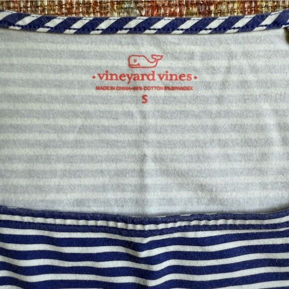 Women’s Small Vineyard Vines Striped Blue and White Dress with Green crochet - Picture 3 of 8